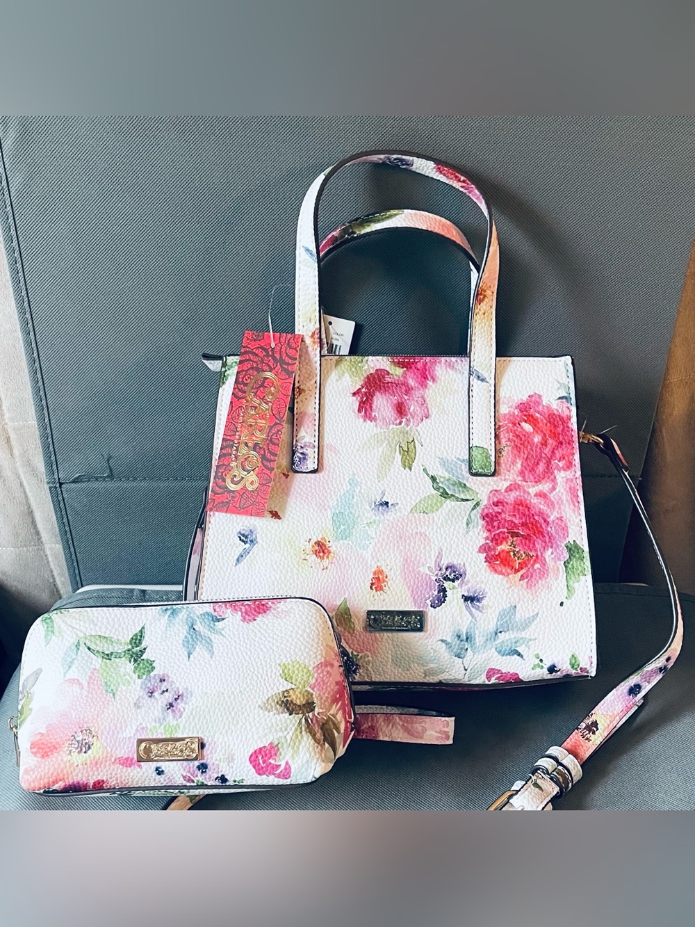 Carlos Santana Watercolor Floral Crossbody Satchel Handbag Set NWT